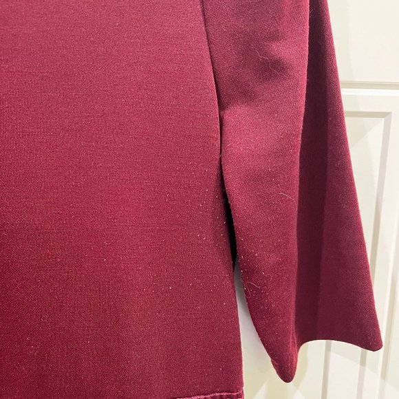 Vintage Ruby Red 3/4 Length Sleeve Dress with Scalloped Neckline - Picture 4 of 4